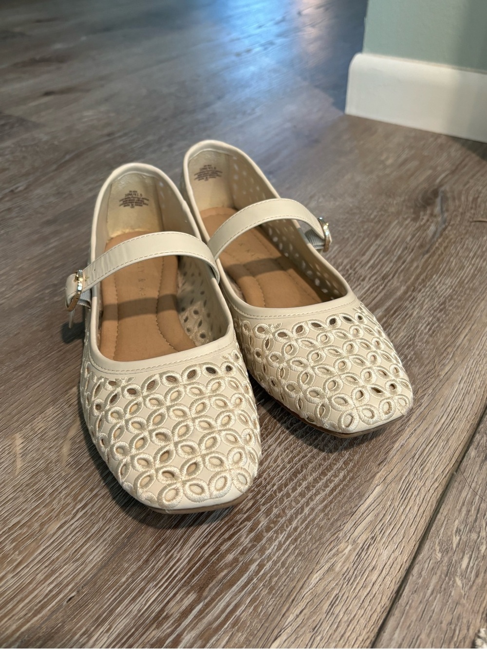 Kelly & Katie Cream Mary Jane Eyelet Flats